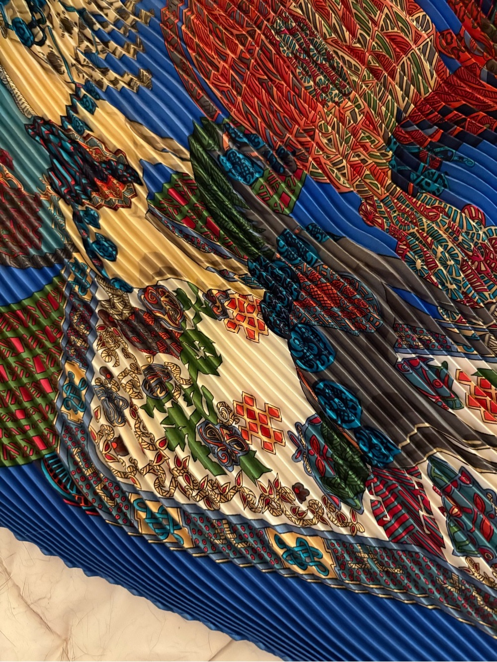Blue Multicolor Hermes plisse scarf - Picture 3 of 5